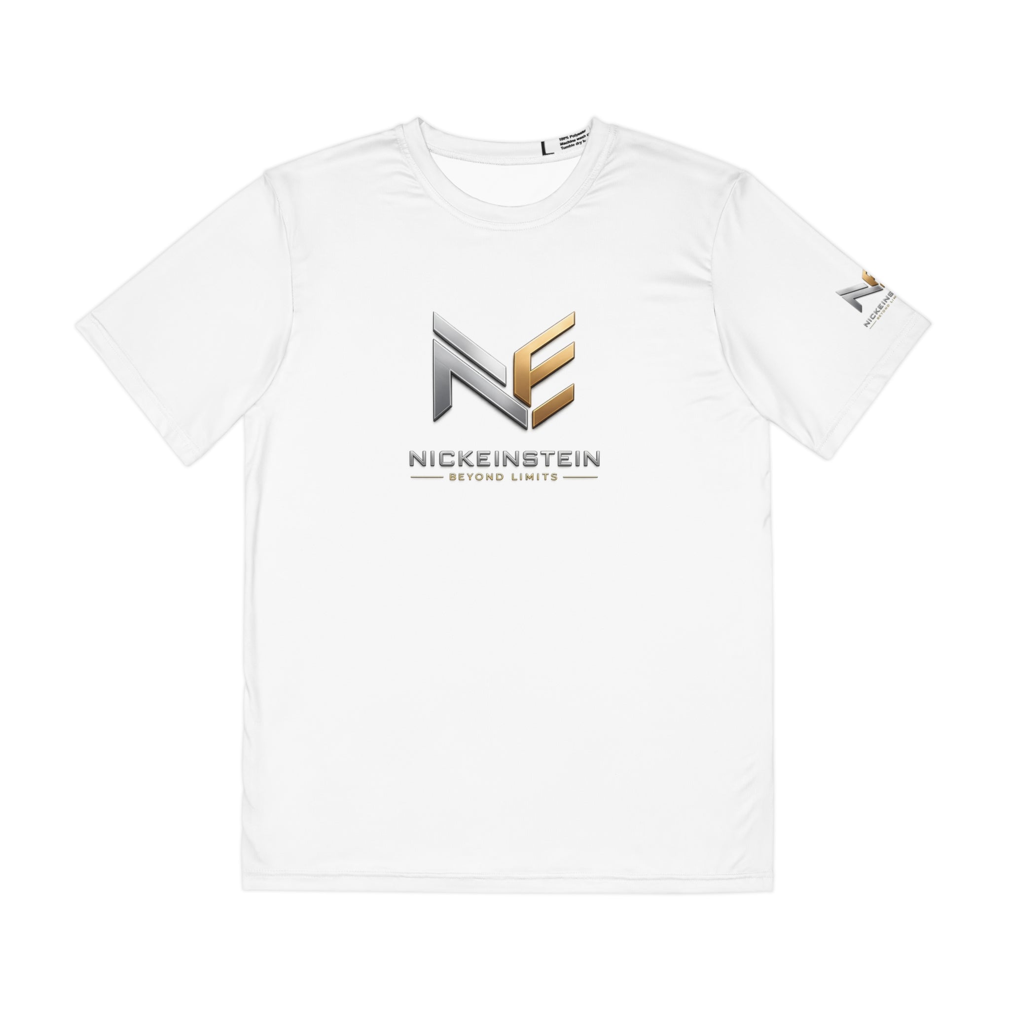 NickEinstein Metallic Logo Polyester Tee — Men's Athletic Performance Shirt
