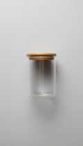 Clear glass storage jar with bamboo lid