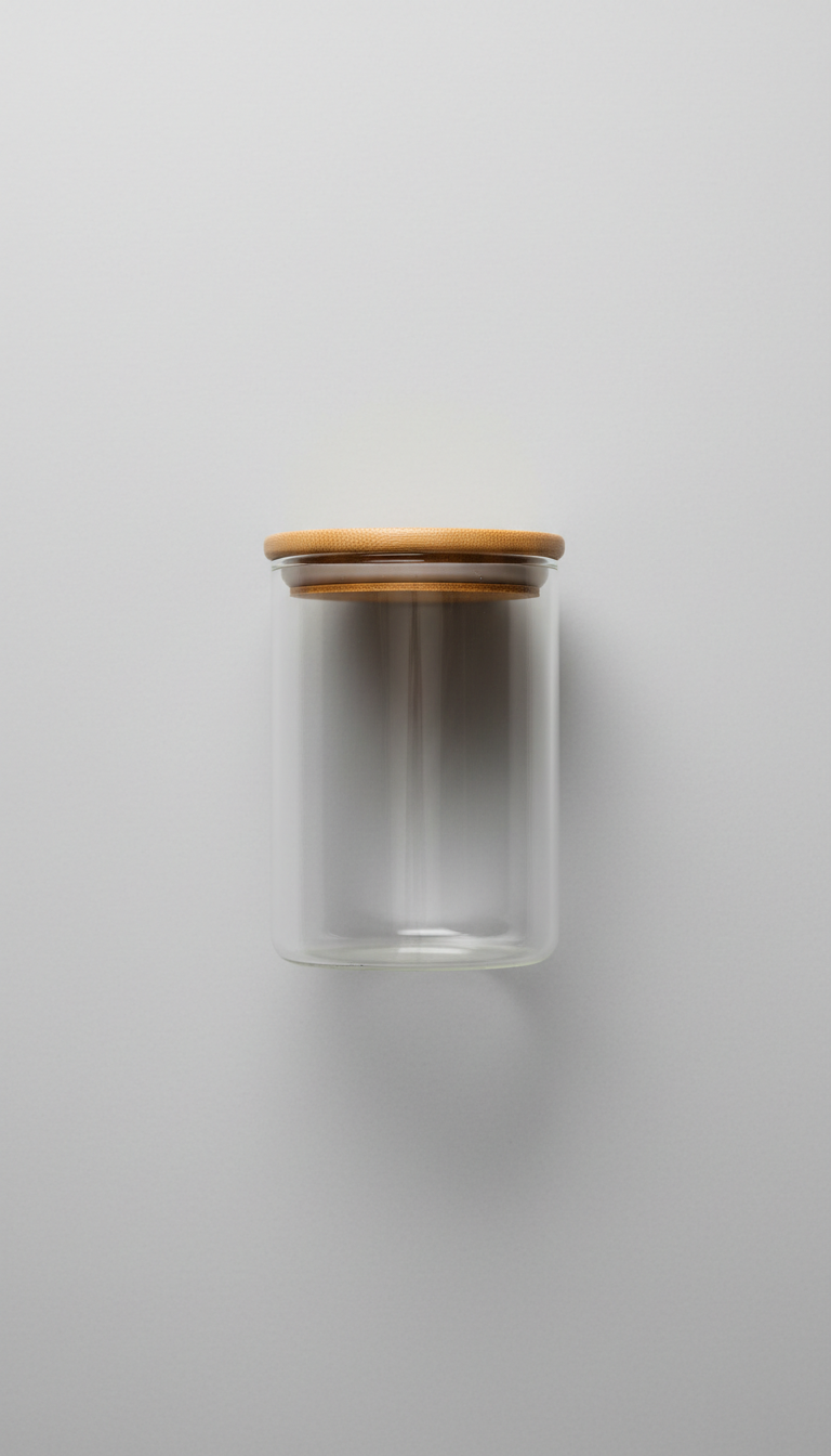 Clear glass storage jar with bamboo lid