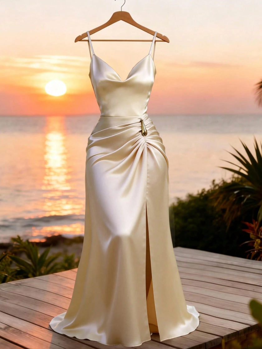 Elegant Satin Slip Dress with Side Slit