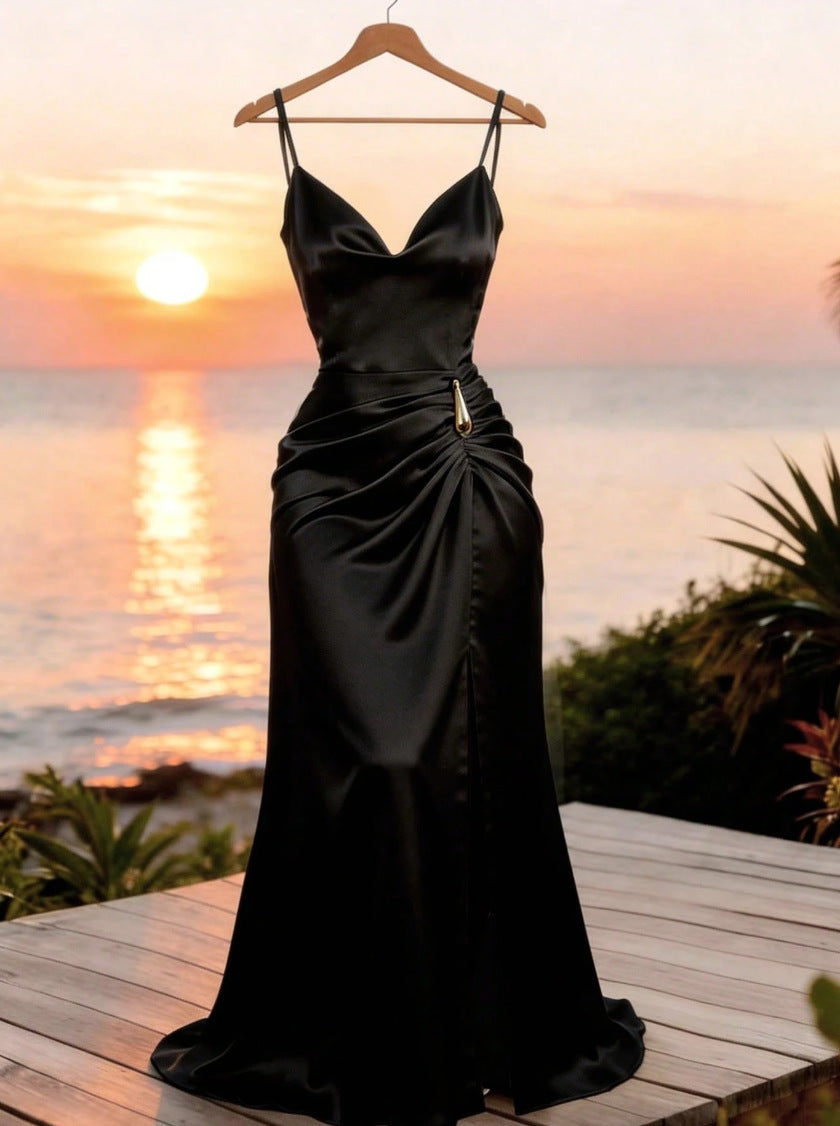 Elegant Satin Slip Dress with Side Slit